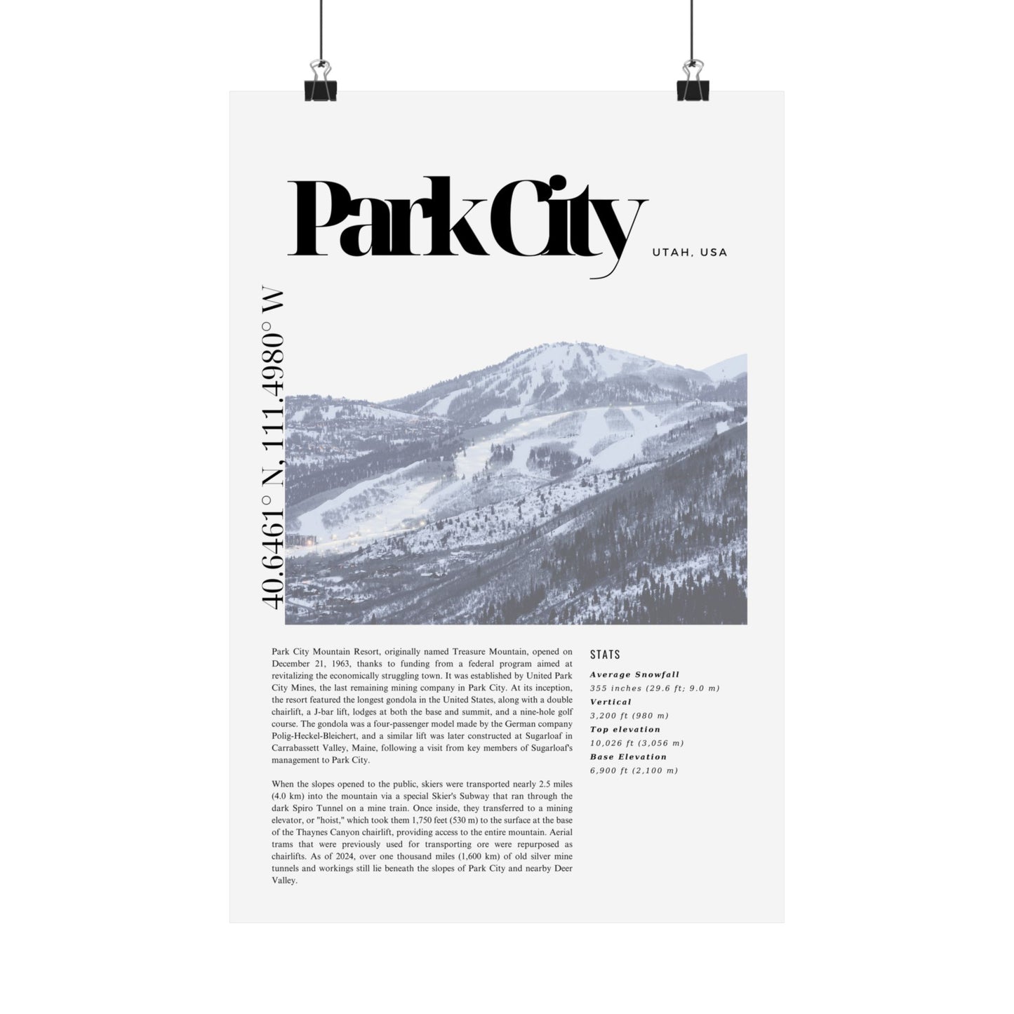 Park City Ski Snowboard Matte Vertical Poster