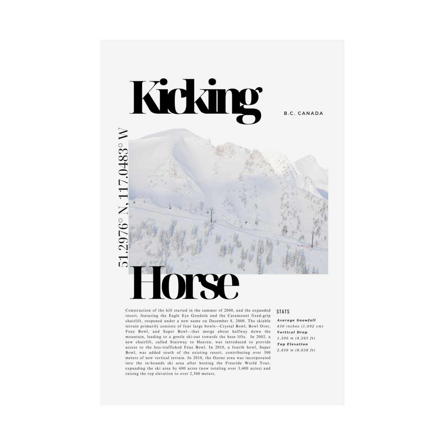 Kicking Horse Ski Snowboard Matte Vertical Poster