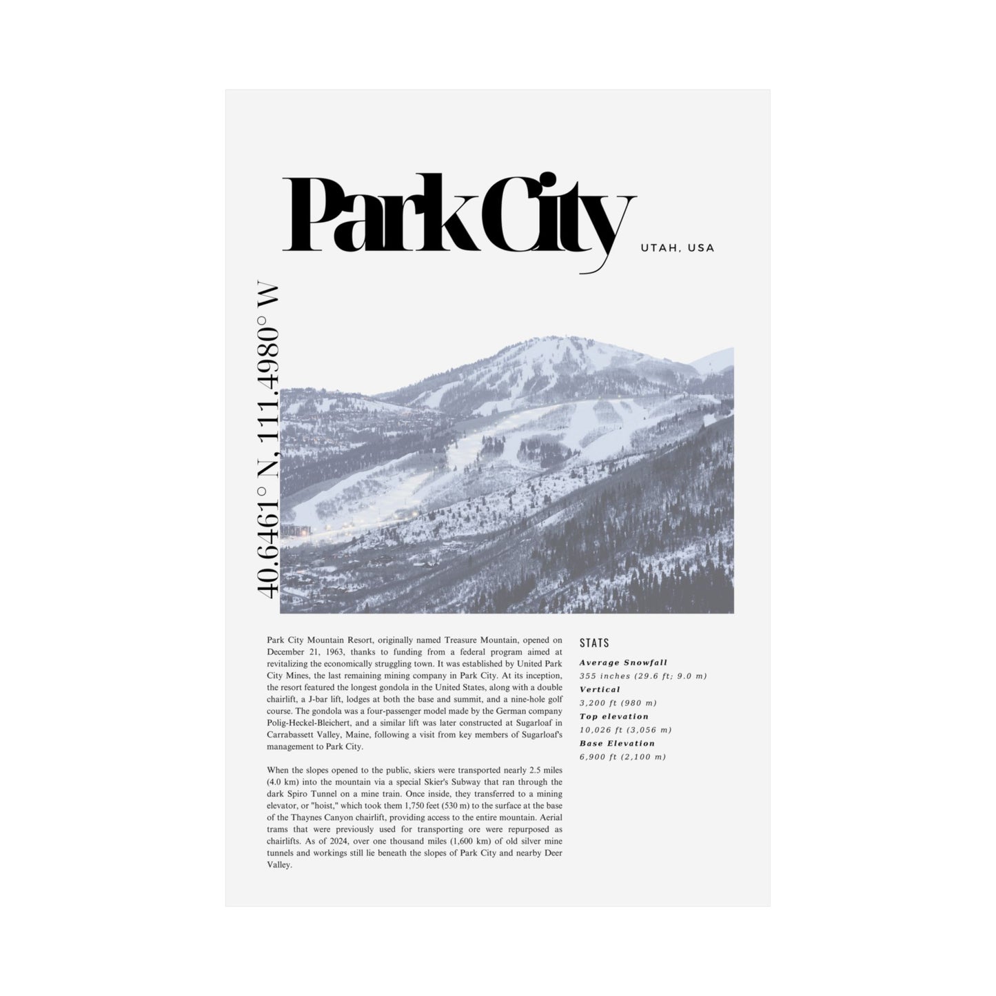 Park City Ski Snowboard Matte Vertical Poster